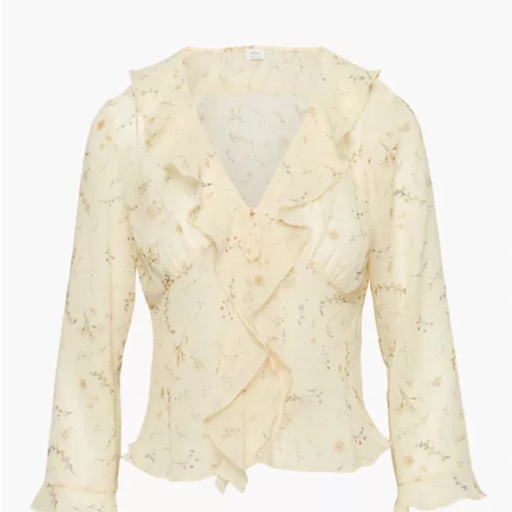 Aritiza Wilfred FRENCHY BLOUSE in tapioca yellow/white size S